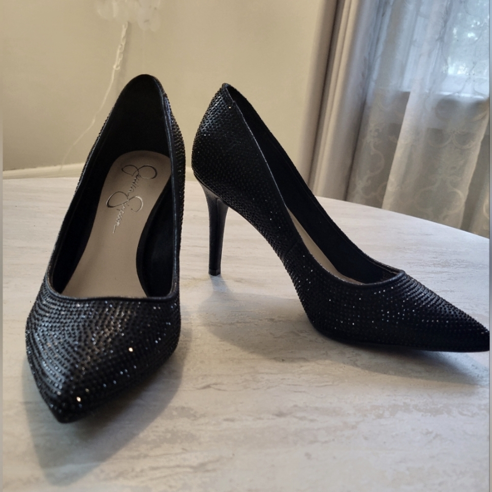 Sparkly Jessica Simpson Black Rhinestone Pumps Size 7.5